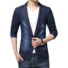 2022 Brand Blazer Men Fashion Denim Jacket Coat  Slim Fit Business Casual Autumn Jeans Cowboy Dress Suit 2024 - buy cheap