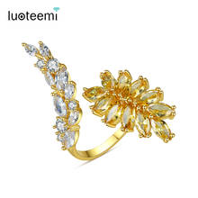 LUOTEEMI-Anillo de hoja ajustable Vintage para mujer, joyería de moda para fiesta, CZ, flor, Anillos abiertos para dedo, bisutería para mujer, regalos de navidad 2024 - compra barato