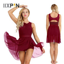 Iixpin vestido de bailarina feminino, vestido de bailarina sem mangas com corte assimétrico de chiffon, vestido elástico de malha para ginástica e dança, com malha 2024 - compre barato