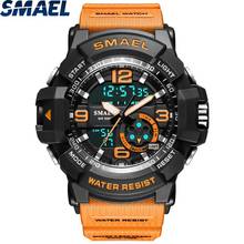 SMAEL спортивные часы с двумя часовыми поясами Для мужчин часы 50 м WaterproofMale часы военные часы для Для мужчин шок недоступной для спортивные часы Подарки 2024 - купить недорого
