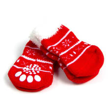 4pcs /set New Red pet dog socks anti slip thickenning warm cotton Christmas socks for pets  puppy dog cat socks cute pet shoes 2024 - buy cheap