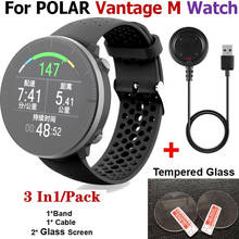 Силиконовый ремешок 22 мм для часов POLAR vantage M Screen, пленка из закаленного стекла + usb-кабель для передачи данных, зарядка для POLAR vantageM Band 2024 - купить недорого