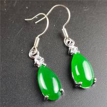 Pendientes de Calcedonia Verde Natural tallado a mano para hombre y mujer, aretes de gota con incrustaciones de plata 925, joyería de moda 2024 - compra barato