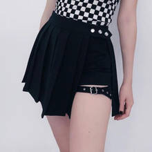 Harajuku-minifalda plisada a cuadros para mujer, Falda corta de cintura alta con pantalones cortos, estilo gótico Punk, a la moda, para verano, 2020 2024 - compra barato