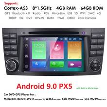 7 "Android 9,0 PX5 автомобильный монитор DVD 2 Din GPS Навигация стерео радио для Mercedes Benz G/E Class W211 W463 W209 W219 CLS 500 SWC 2024 - купить недорого
