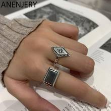 Anel 925 de prata esterlina para mulheres, anel quadrado vintage para homem geométrico tailandês, cor de prata, anéis abertos, ajustável 2024 - compre barato