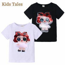 Children girls T Shirts Short Sleeve big eyes Print T Shirts Cotton Kids Magic Sequin color changing cute girls Tops Tee PR164 2024 - buy cheap