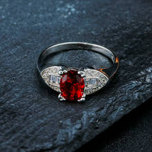 Anillo de Plata de Ley 925 con diamantes para mujer, sortija de boda ovalada de circonita de rubí brillante AAA, anillos de piedras preciosas de 6x8MM 2024 - compra barato