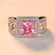 Anel de cristal quadrado rosa, anel de metal colorido charmoso com zircônio para presente, festa e presente 2024 - compre barato