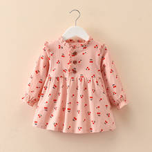 Criança meninas de linho vestidos cereja roupas da menina do bebê outono primavera rosa princesa festa crianças vestido 2 4 6 8y 2024 - compre barato