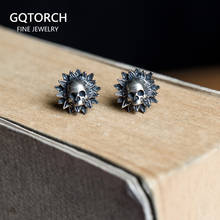 Real 925 Sterling Silver Skeleton Earrings For Women Sunflower Shape Gothic Punk Style 2024 - buy cheap