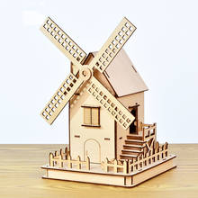 Casa de boneca com moinho de vento, faça você mesmo, kit de casa de boneca de madeira em miniatura com mobília, caixa de bonecas leve, brinquedos montados para adultos 2024 - compre barato