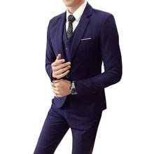 (Jaqueta + camisa + calça) moda cor sólida alta qualidade vestido noivo formal de casamento 3 pçs conjunto terno casual para homens 2024 - compre barato