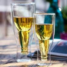 Garrafa invertida forma cerveja steins vidro dupla camada copos uísque suco cocktail copos copo presente criativo para amigos 2024 - compre barato