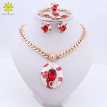 Moda oro Color cadena esmalte colgante collar pendientes pulsera anillo establece mujeres boda traje joyería conjunto 2024 - compra barato