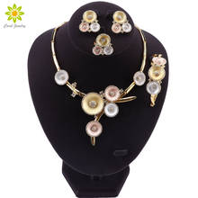 ¡Novedad! Conjunto de anillos de moda para fiesta de boda para mujer, diseño Redondo, collar, pendientes, pulsera, conjuntos de joyas de oro de Dubai 2024 - compra barato