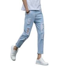 Shattered Stretch Jeans Teenagers Cowboy 2022 Spring And Summer Slim Feet Korean Trendy Men's Wild Beggar Cropped Jeans Men 2024 - buy cheap