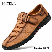 HUCDML мужские кожаные лоферы ручной работы на плоской подошве, Нескользящие, большие размеры 38-48, мужские туфли-мокасины 2024 - купить недорого