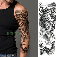 Водостойкая Временная тату-наклейка тигр животное полная рука поддельные тату боди-арт большой флэш-тату рукав татуировки для мужчин женщин 2024 - купить недорого
