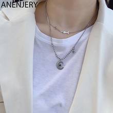 ANENJERY Silver Color Vintage Moon Star Charm Necklace Vintage Smiling Face Clavicle Chain Thai Silver Necklace For Women S-N631 2024 - buy cheap