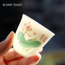 Xícara de chá cerâmica chinesa viagem pessoal meditação copo pintados à mão folha de lótus tigela de chá puer er master cup conjunto de chá acessórios 65ml 2024 - compre barato