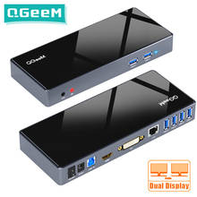 QGeeM USB C Hub Docking Station para Macbook Pro Air 2020 Xiaomi Notebook Tablets Laptops Dual Display Type C Hub para HDMI VGA DVI RJ45 Gigabit Ethernet Aux Charger Hub USB 3.0 Adaptador OTG Dock PC Acessórios 2024 - compre barato