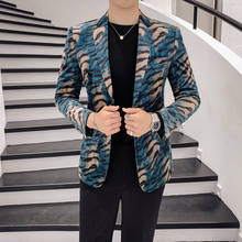 Chaqueta de traje de terciopelo con estampado de leopardo para hombre, Blazer ajustado mandarín para fiesta y graduación, otoño e invierno, 2018 2024 - compra barato