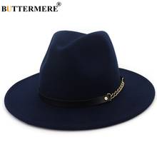 BUTTERMERE-Sombrero de fieltro de ala ancha para hombre y mujer, gorro de Jazz informal, color azul marino, con cadena, clásico, sólido, para otoño e invierno, Color Rojo 2024 - compra barato