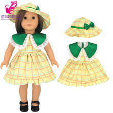 Vestido a cuadros con cuello de hoja de loto para muñeca, vestido retro con sombrero, ropa de juguete, 18 pulgadas 2024 - compra barato