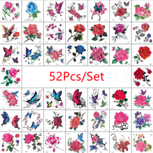 52pcs Temporary Tattoo on the Body Woman Waterproof Temporary Tattoos Fake Tattoo Sticker Sexy Rose Flower 2024 - купить недорого