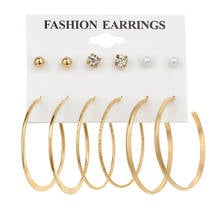 6 Pairs/set Earring Set European Simple Punk Crystal Pearl Small Ball Big Circle Round Hoop Earrings for Women Jewelry 2024 - buy cheap