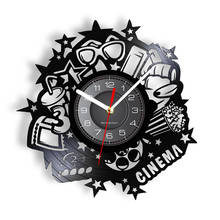 Cinema Sign Wall Clock Movie Theater Now Showing Vintage Vinyl Record Wall Clock Pop Corn Drinks 3D Glass Home Cinema Movie Deco 2024 - buy cheap