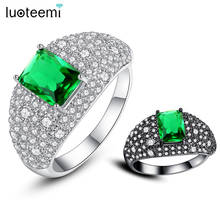 LUOTEEMI-anillos de lujo Eternity para mujer, sortija elegante ajustable de color verde, joyería de circón de chico de boda, sortija de alta calidad 2024 - compra barato