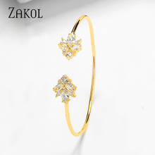 Zakol moda aberta pulseira estilo jóias forma de folha cúbico zircônia manguito pulseiras para elegante feminino festa presente fsbp2186 2024 - compre barato