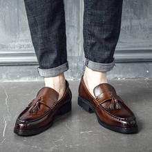 Sapatos masculinos formais de couro, feitos à mão, para festa, casamento, sapatos planos de couro 2024 - compre barato