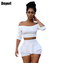 White Two Piece Set Women Suit Autumn Crop Top and Shorts Set Slash Neck Pleated Skort Casual Party Club Sexy 2 Piece Outfits 2024 - buy cheap