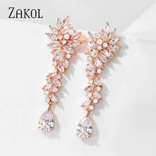 Zakol brincos femininos de cristal de zircônia, com pingente longo e cor prateada, em forma de folha, para casamento e noivado 2024 - compre barato