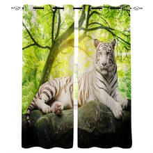 Green Forest Animal White Tiger Stone Room Curtains Large Window Window Curtains Dark Bedroom Indoor Swag Kids Party Decoration 2024 - buy cheap