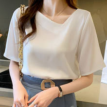 Blusa feminina chiffon botões curtos, camisa feminina moda coreana 2020 2024 - compre barato
