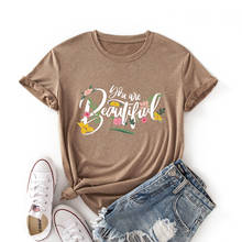 Camiseta feminina estampada manga curta, camiseta de verão gráfica colorida para mulheres camisas para você são flores bonitas, top floral 2024 - compre barato