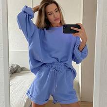 Two piece set women outfits 2020 Summer New Loose  Casual Long-Sleeved Elastic Shorts Fashion Suit Female Shorts set sweatsuit 2024 - buy cheap