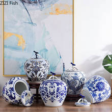 Vintage Home Classic Blue and White Porcelain Vases of Flowers Ceramic Crafts with Cover Storage Jar Desktop Decor Flower Pot 2024 - buy cheap
