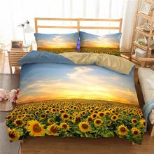 Juego de funda de edredón con estampado 3d de girasol y océano para niños y adultos, conjunto de funda de almohada con paisaje, decoración de dormitorio, tamaño King y Queen 2024 - compra barato