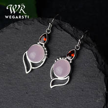 WEGARSTI SNew Sterling Silver Women's Wedding Engagement Earrings Solid Rose Quartz Earrings Wholesale Fine Jewlery Gifts 2024 - buy cheap