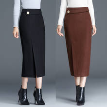 Женская шерстяная юбка-карандаш, Офисная Длинная черная или коричневая юбка с разрезом, модель 3xl на осень и зиму, 2017 2024 - купить недорого