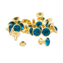 100 conjuntos 8mm azul zircão cristal strass rebites ouro metal base studs stunds para saco de roupas leathercraft rebite 2024 - compre barato