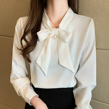 Blusas femininas da moda 2021, camisa branca de chiffon com laço e gola, tops de manga comprida para mulheres, tops e blusas femininas c638 2024 - compre barato