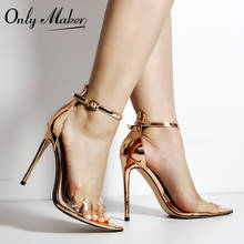 Onlymaker-sandálias de tendência verão 2021, lindo, cor champanhe, alça aberta, dedo do pé transparente, sapatos femininos, tamanho grande 2024 - compre barato