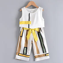 Girls Clotheing Set 2022 New Summer Fashion Girls Sleeveless Splicing Design T-shirt+Pants 2Pcs Suit for Girl Children Clothes 2024 - buy cheap