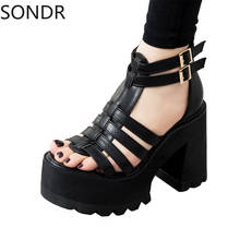 Gothic buckle roman punk gladiator womens chunky saltos plataforma cinta fivela de dedo do pé aberto sandálias sapatos preto novo 2022 2024 - compre barato